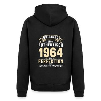 Authentisches 1964 Geburtstagsgeschen - Unisex Premium Bio Zip Hoodie - Schwarz - Hinten - Nico (187cm)