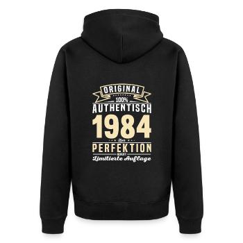 Vintage Jahrgangsgeschenk '84 - Unisex Premium Bio Zip Hoodie - Schwarz - Hinten - Nico (187cm)