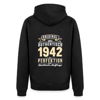 1942 Geburtstagsgeschenk 81 Jahre - Unisex Premium Bio Zip Hoodie - Schwarz - Hinten - Nico (187cm)