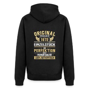 Geburtstagsfreude 1972: Limitierte Rarität - Unisex Premium Bio Zip Hoodie - Schwarz - Hinten - Nico (187cm)