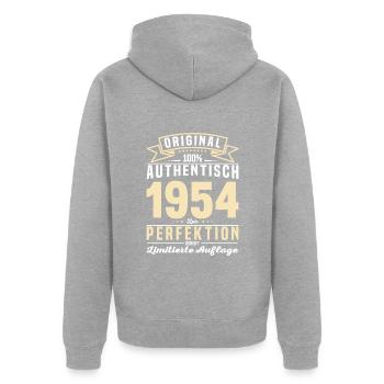 1954 Jahrgang Geschenk - Unisex Premium Bio Zip Hoodie - Grau meliert - Hinten - Nico (187cm)