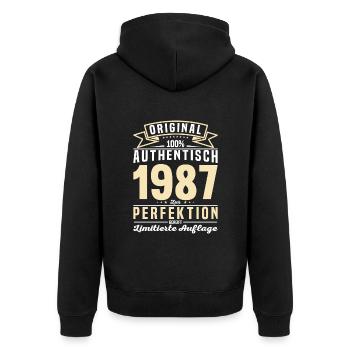 Vintage Geburtstagsgeschenk '87 - Unisex Premium Bio Zip Hoodie - Schwarz - Hinten - Nico (187cm)