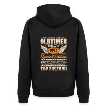 Vintage Oldtimer Geschenk 1994 - Unisex Premium Bio Zip Hoodie - Schwarz - Hinten - Nico (187cm)