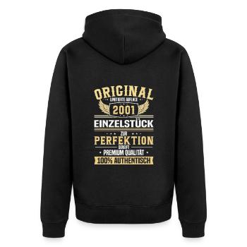 Vintage Geburtstagsfreude '01: Limitierte Rarität - Unisex Premium Bio Zip Hoodie - Schwarz - Hinten - Nico (187cm)
