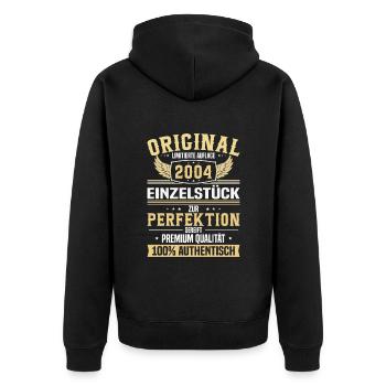 Einzigartiges 2004 Geburtstagsgeschenk - Unisex Premium Bio Zip Hoodie - Schwarz - Hinten - Nico (187cm)