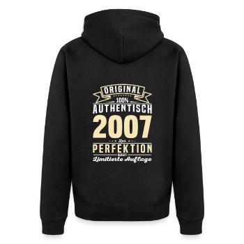 Einzigartiges 16/17. Geburtstagsgeschenk '07 - Unisex Premium Bio Zip Hoodie - Schwarz - Hinten - Nico (187cm)
