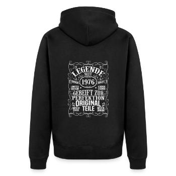 Legendär seit 1976 - Unisex Premium Bio Zip Hoodie - Schwarz - Hinten - Nico (187cm)