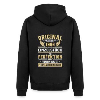 1996 Geburtstag Limitiert - Unisex Premium Bio Zip Hoodie - Schwarz - Hinten - Nico (187cm)