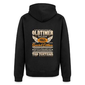 Vintage Auto Geschenk 1965 - Unisex Premium Bio Zip Hoodie - Schwarz - Hinten - Nico (187cm)