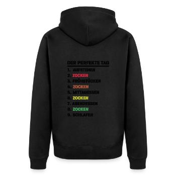 Gamer's Traumtag - Unisex Premium Bio Zip Hoodie - Schwarz - Hinten - Nico (187cm)