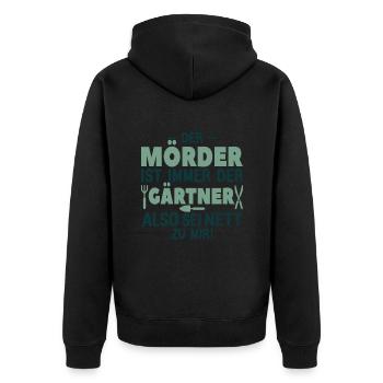 Kriminell Grün – Sei nett zum Gärtner - Unisex Premium Bio Zip Hoodie - Schwarz - Hinten - Nico (187cm)