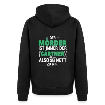 Mörder ist der Gärtner - Unisex Premium Bio Zip Hoodie - Schwarz - Hinten - Nico (187cm)