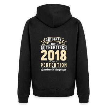 Vintage Authentizität 2018 Geschenk - Unisex Premium Bio Zip Hoodie - Schwarz - Hinten - Nico (187cm)