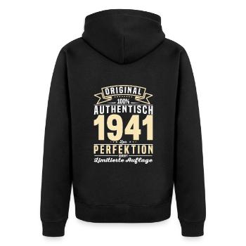 1941 Original: 82/83 Jahre stolz - Unisex Premium Bio Zip Hoodie - Schwarz - Hinten - Nico (187cm)