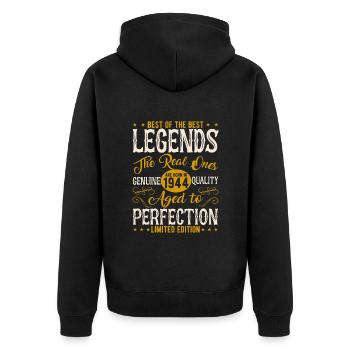 Geboren 1944 Vintage - Unisex Premium Bio Zip Hoodie - Schwarz - Hinten - Nico (187cm)