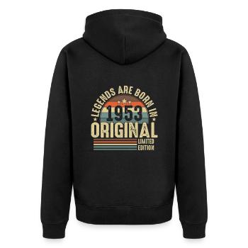 Legendäres 1953er Vintage - Unisex Premium Bio Zip Hoodie - Schwarz - Hinten - Nico (187cm)