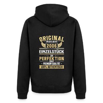 Einzigartiges 2006 Geburtstagsgeschenk - Unisex Premium Bio Zip Hoodie - Schwarz - Hinten - Nico (187cm)