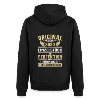 Jahrgang '20: Perfektion in 3-4 Jahren - Unisex Premium Bio Zip Hoodie - Schwarz - Hinten - Nico (187cm)