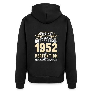 Authentische Vintage-Geschenkidee 1952 - Unisex Premium Bio Zip Hoodie - Schwarz - Hinten - Nico (187cm)