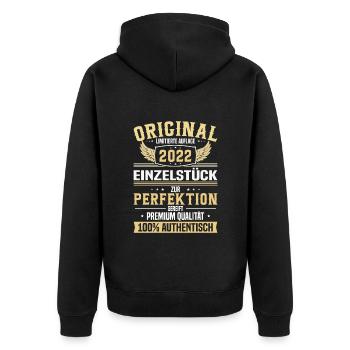 Limitierte 2022 Geburtstagsedition - Unisex Premium Bio Zip Hoodie - Schwarz - Hinten - Nico (187cm)
