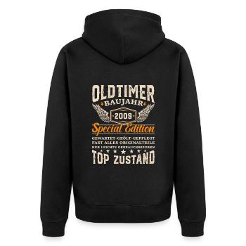 Kultiges Oldtimer-Geschenk 2009er Baujahr - Unisex Premium Bio Zip Hoodie - Schwarz - Hinten - Nico (187cm)
