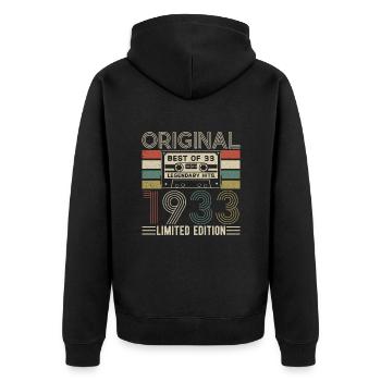 T-shirt d’anniversaire vintage 1933 - Veste à capuche bio Premium Unisexe - noir - Dos - Nico (187cm)