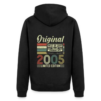 2005 - Légende d’anniversaire - Veste à capuche bio Premium Unisexe - noir - Dos - Nico (187cm)