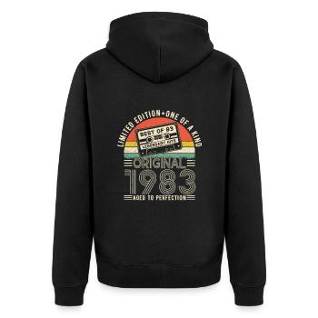 1983 - Millésime Anniversaire - Veste à capuche bio Premium Unisexe - noir - Dos - Nico (187cm)