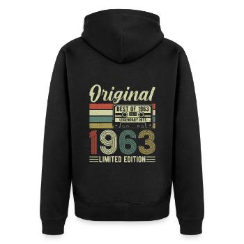 1963 Vintage - Chemise d’anniversaire Vintage - Veste à capuche bio Premium Unisexe - noir - Dos - Nico (187cm)