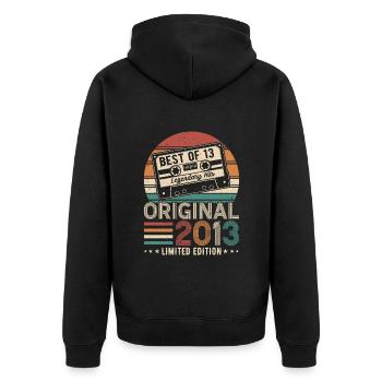 2013 - Jahrgang - Legendär - Unisex Premium Bio Zip Hoodie - Schwarz - Hinten - Nico (187cm)