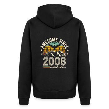 Born in 2006 - Unisex Premium Organic Zip Hoodie - black - Back - Nico (187cm)