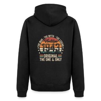 1943 - Original 80. Geburtstag - Unisex Premium Bio Zip Hoodie - Schwarz - Hinten - Nico (187cm)
