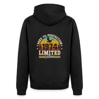 1974 Geburtstag - Unisex Premium Bio Zip Hoodie - Schwarz - Hinten - Nico (187cm)