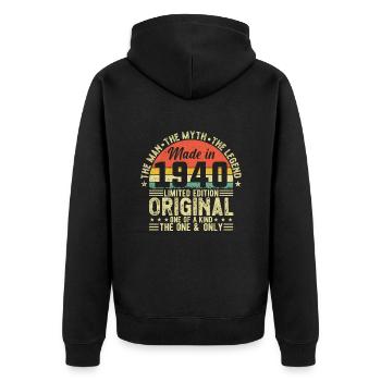 1940: Vintage 84th Birthday - Unisex Premium Organic Zip Hoodie - black - Back - Nico (187cm)