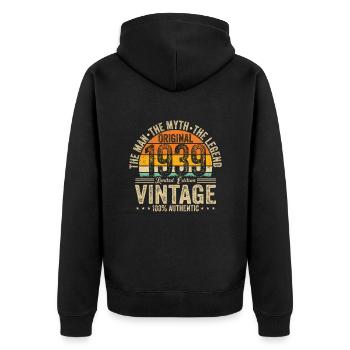 1939 - Vintage Geburtstag - Unisex Premium Bio Zip Hoodie - Schwarz - Hinten - Nico (187cm)