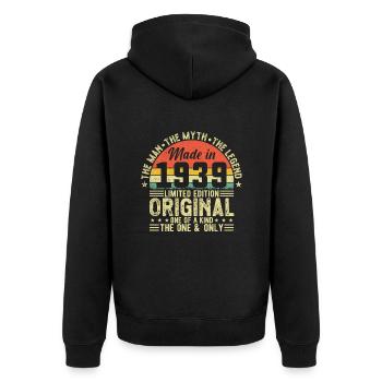 Vintage 1939 - Zeitlose Eleganz zum 85. Geburtstag - Unisex Premium Bio Zip Hoodie - Schwarz - Hinten - Nico (187cm)
