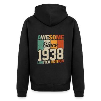 "1938 Birthday Shirt - Retro Style for 86 Years - Unisex Premium Organic Zip Hoodie - black - Back - Nico (187cm)