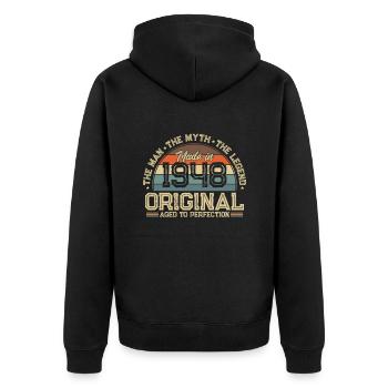 1948 Geburtstag - Unisex Premium Bio Zip Hoodie - Schwarz - Hinten - Nico (187cm)