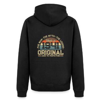 Original 1941 - Vintage 83. Geburtstag - Unisex Premium Bio Zip Hoodie - Schwarz - Hinten - Nico (187cm)
