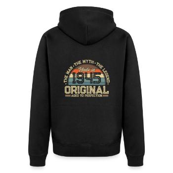 Legendäres Geburtstagsjubiläum von 1945 - Unisex Premium Bio Zip Hoodie - Schwarz - Hinten - Nico (187cm)