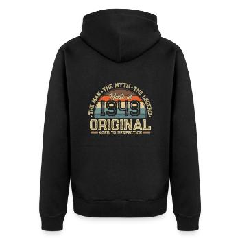 Stylish 75th Birthday Anniversary of 1949 - Unisex Premium Organic Zip Hoodie - black - Back - Nico (187cm)