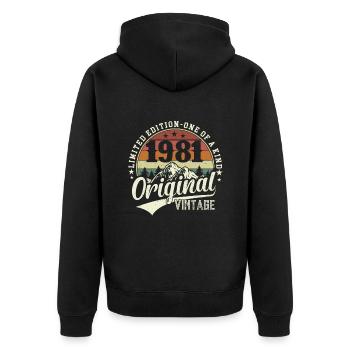 Stilvoll 1981: Ein Vintage-Geburtstags-Tribut - Unisex Premium Bio Zip Hoodie - Schwarz - Hinten - Nico (187cm)