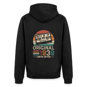 1939: Zeitlose Eleganz zum Geburtstag - Unisex Premium Bio Zip Hoodie - Schwarz - Hinten - Nico (187cm)