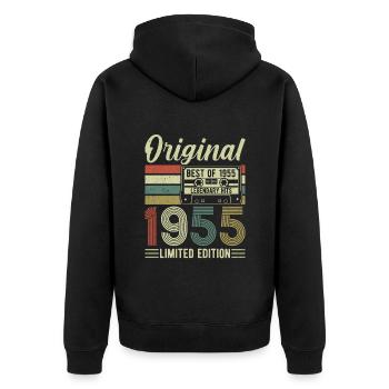 1955 - Zeitlose Eleganz und Originalität - Unisex Premium Bio Zip Hoodie - Schwarz - Hinten - Nico (187cm)