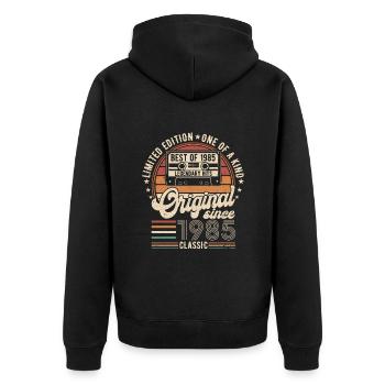 Vintage 1985 - Unisex Premium Bio Zip Hoodie - Schwarz - Hinten - Nico (187cm)
