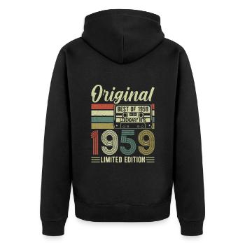 Vintage 1959 - Zeitloser Geburtstagsgenuss - Unisex Premium Bio Zip Hoodie - Schwarz - Hinten - Nico (187cm)