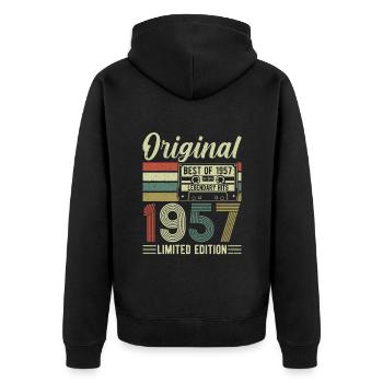 Classique 1957 intemporel rétro cadeau d’anniversaire - Veste à capuche bio Premium Unisexe - noir - Dos - Nico (187cm)