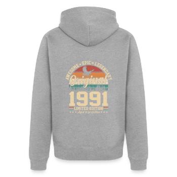 1991 - Ein legendäres Jahr - Unisex Premium Bio Zip Hoodie - Grau meliert - Hinten - Nico (187cm)