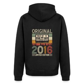 Vintage 2016 – Legendärer Jahrgang - Unisex Premium Bio Zip Hoodie - Schwarz - Hinten - Nico (187cm)