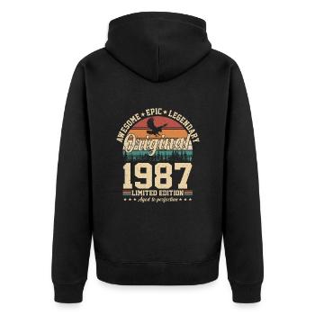 1987 - Ein legendäres Jahr - Unisex Premium Bio Zip Hoodie - Schwarz - Hinten - Nico (187cm)